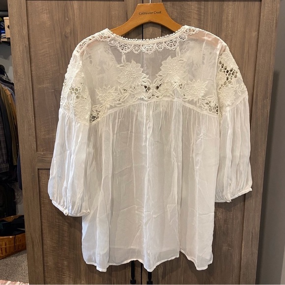 NWT Chico’s Size 1 (8/10) Embellished Peasant Blouse Top Beaded Ivory Sheer - Picture 2 of 11